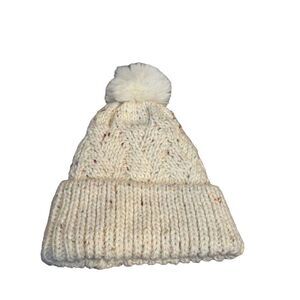 George Winter Knitted Beanie with Pom Pom Cream Speckled Unisex One Size